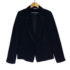 WHBM Women’s Black Satin Trimmed Single Button Peak Lapel Blazer